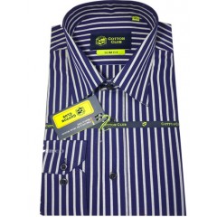 chemise de marque 100% coton coupe cintrée  manche longue "blanc bleu" COTTON CLUB"