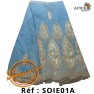 Soies Brodé "Georges lace" bleu avec des broderies dorée 5 yards