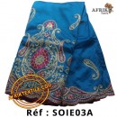 Soies Brodé "Georges lace" bleu avec des broderies dorée 5 yards