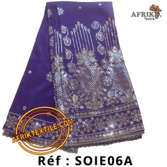 Soies Brodé "Georges lace" bleu avec des broderies dorée 5 yards
