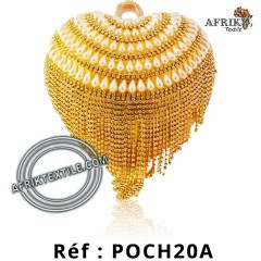 Sac à main pochette en coeur dorée avec des perles