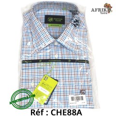 Chemise cotton club coupe cintrée manche longue ciel à carreau