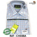 Chemise cotton club coupe cintrée manche longue ciel à carreau