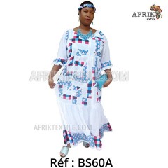 Boubou senegalais à motif et en dentelle manche 3/4 de couleur "rose"