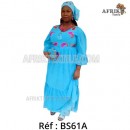 Boubou senegalais à motif et en dentelle manche 3/4 de couleur "rose"