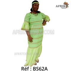 Boubou senegalais à motif et en dentelle manche 3/4 de couleur "rose"