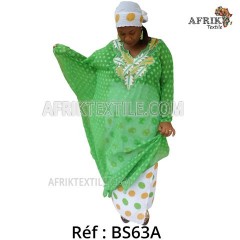 Boubou senegalais à motif et en dentelle manche 3/4 de couleur "rose"