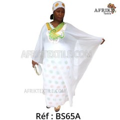 Boubou senegalais à motif et en dentelle manche 3/4 de couleur "rose"