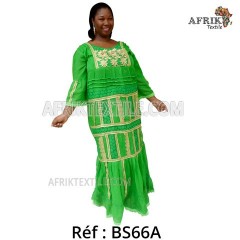 Boubou senegalais à motif et en dentelle manche 3/4 de couleur "rose"
