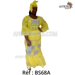 Boubou senegalais à motif et en dentelle manche 3/4 de couleur "rose"