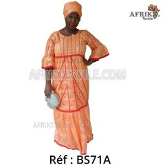 Boubou senegalais à motif et en dentelle manche 3/4 de couleur "rose"