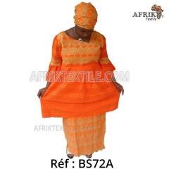 Boubou senegalais à motif et en dentelle manche 3/4 de couleur "rose"
