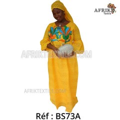 Boubou senegalais à motif et en dentelle manche 3/4 de couleur "rose"