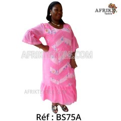 Boubou senegalais à motif et en dentelle manche 3/4 de couleur "rose"