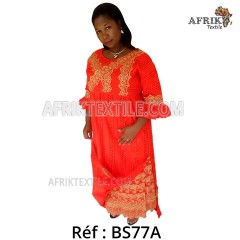 Boubou senegalais à motif et en dentelle manche 3/4 de couleur "rose"