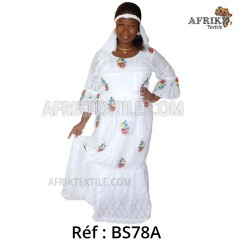 Boubou senegalais à motif et en dentelle manche 3/4 de couleur "rose"