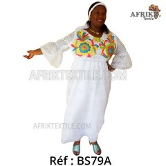 Boubou senegalais à motif et en dentelle manche 3/4 de couleur "rose"