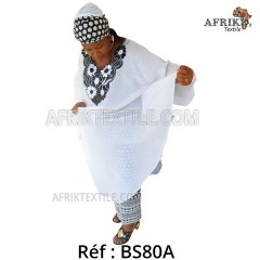 Boubou senegalais à motif et en dentelle manche 3/4 de couleur "rose"