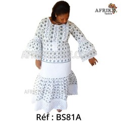 Boubou senegalais à motif et en dentelle manche 3/4 de couleur "rose"