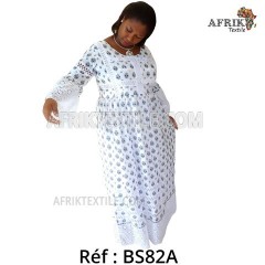 Boubou senegalais à motif et en dentelle manche 3/4 de couleur "rose"