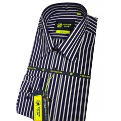 chemise de marque 100% coton coupe cintrée  manche longue "blanc bleu" COTTON CLUB"